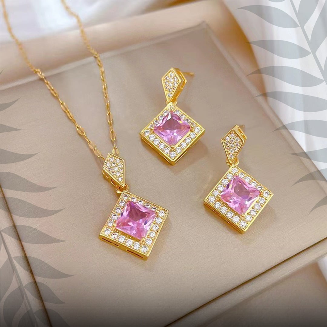 Crystal Cascade Elegant Set (Pink) – CCEJCS03X9K17 – Cuperon
